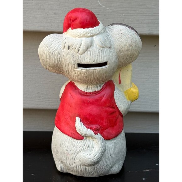 Vintage Ceramic Christmas Mouse Figurine Money Coin Bank With Santa Hat & Candle - Picture 4 of 7